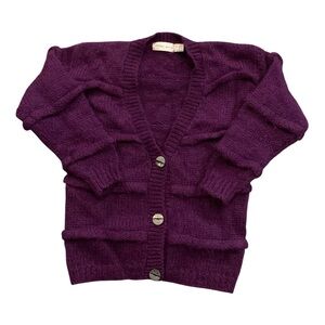 Vintage 90s Chelsea Young Purple Chunky Knit Mohair Cardigan Sweater Size Small